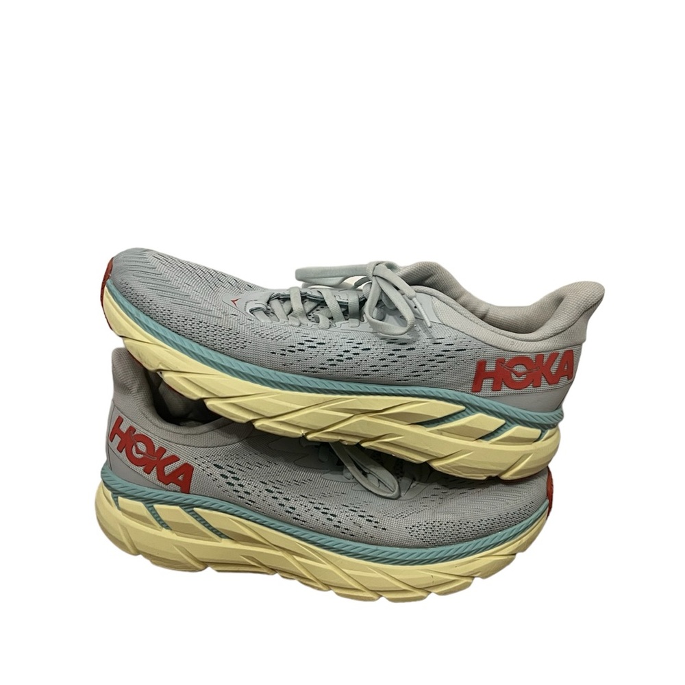 Hoka One One Women's Clifton 7 Running Shoes Size 9 Gray Light Blue Yellow